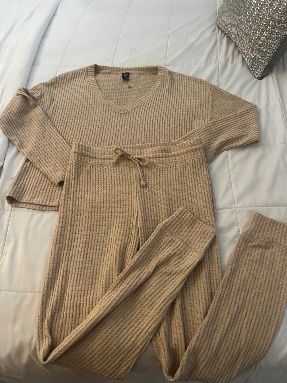 GAP Beige Ribbed Knit Top and Pants Set